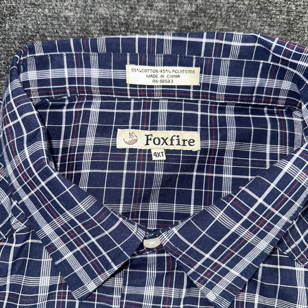 Foxfire Men's 4XT Navy Plaid Western Pearl Snap Shirt Long Sleeve Big & Tall 4XT